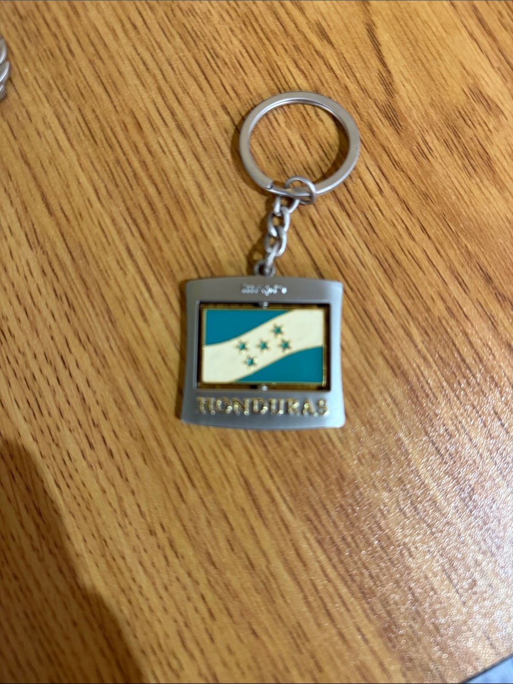 Honduras Flag Metal Keychain - Silver Frame with Teal and Cream Enamel